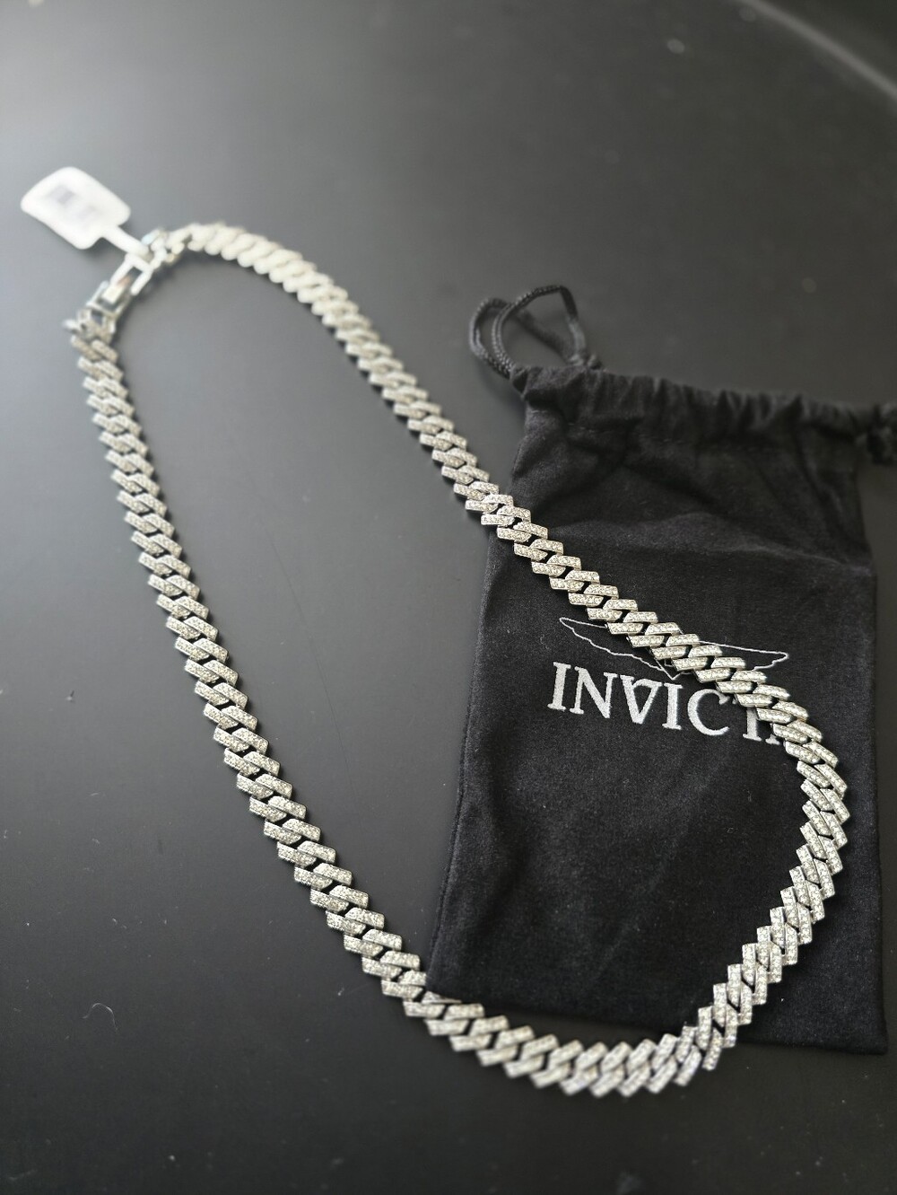Invicta Silver Tone Paved Cuban Link Chain for Men
